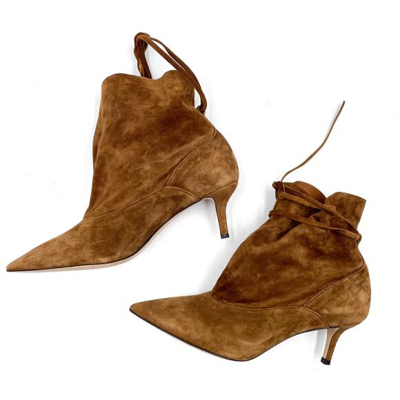 Marion Parke Millie Booties Brown Suede Ankle Strap Kitten Pointed Toe Sz 37 / 7 - Picture 6 of 9